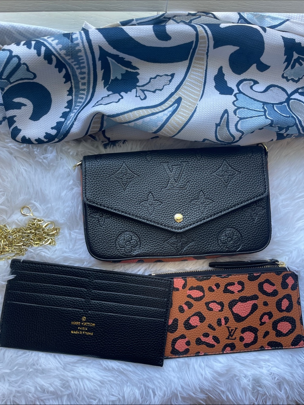 NEW Black Leather Crossbody Wallet with Leopard-Print Insert